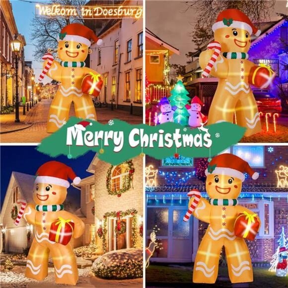 8FT Christmas Inflatable Gingerbread Man Decorations Blow Up Yard Built-in LED - Picture 6 of 6